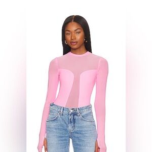 AFRM Revolve NWT Illusion Front Barbie Pink Going Out Mesh Sleeve Top - XXS